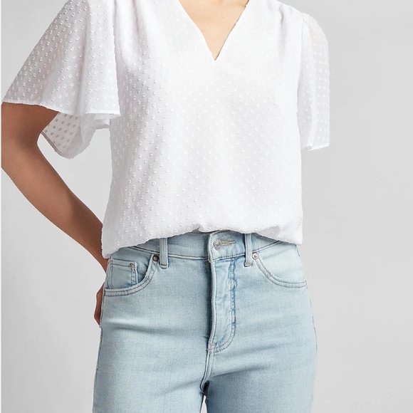 Express Clip Dot Flutter Sleeve Blouse - White - Size S - Picture 5 of 5